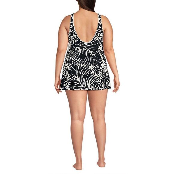 Land's End Plus Scoop neck one piece mini swim dress black/egret white Various - Picture 3 of 4